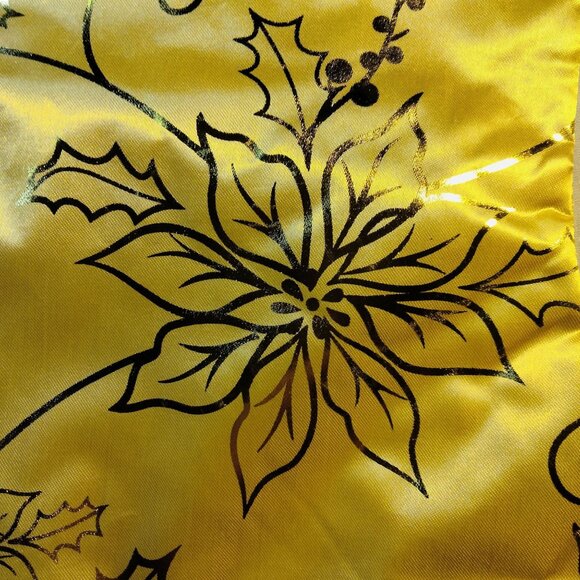 Gold Metallic Christmas Stocking Satin Poinsettia Floral Elegant Holiday Decor - Picture 2 of 4